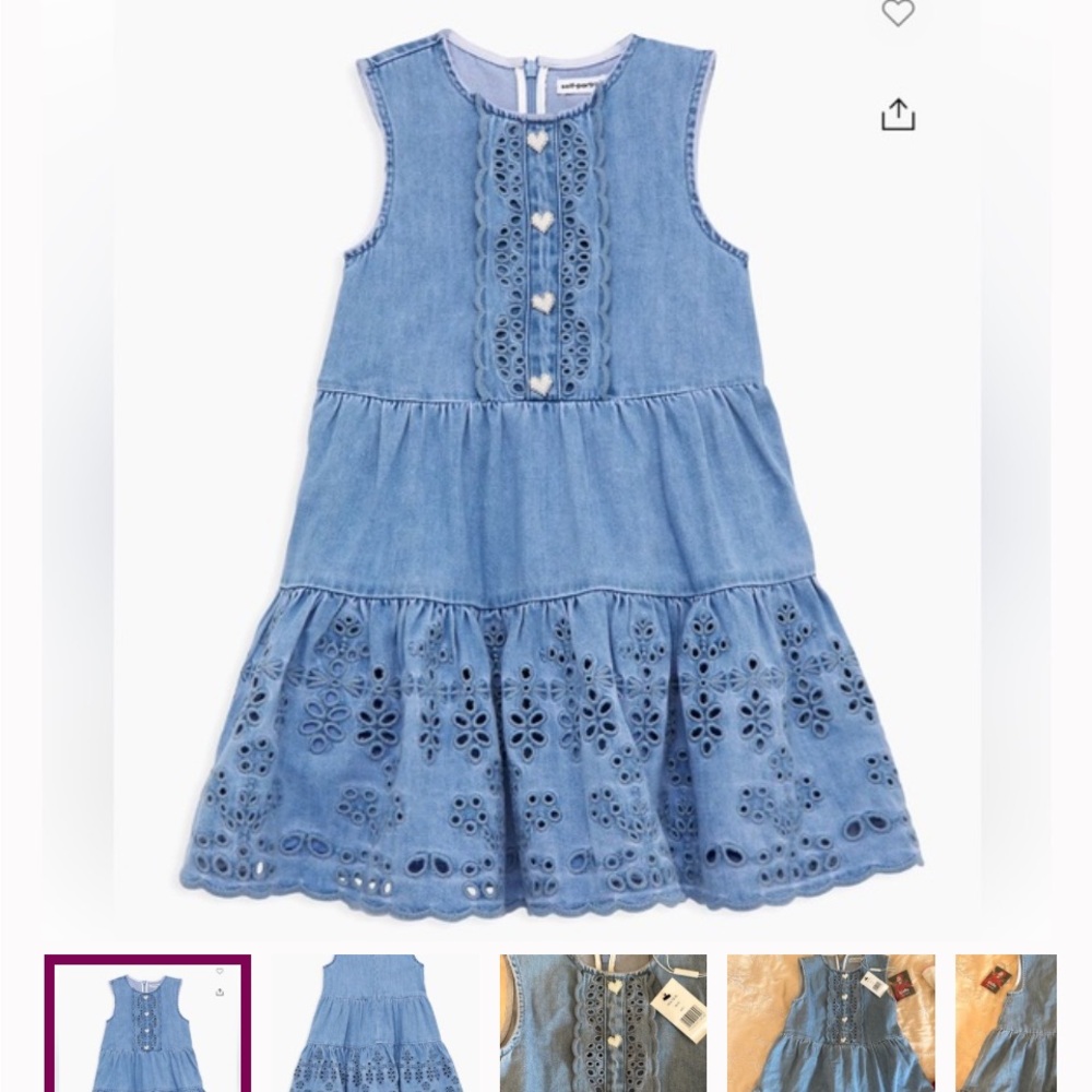 Self-Portrait Denim Blue Eyelet Girls Dress NWT size 8-10